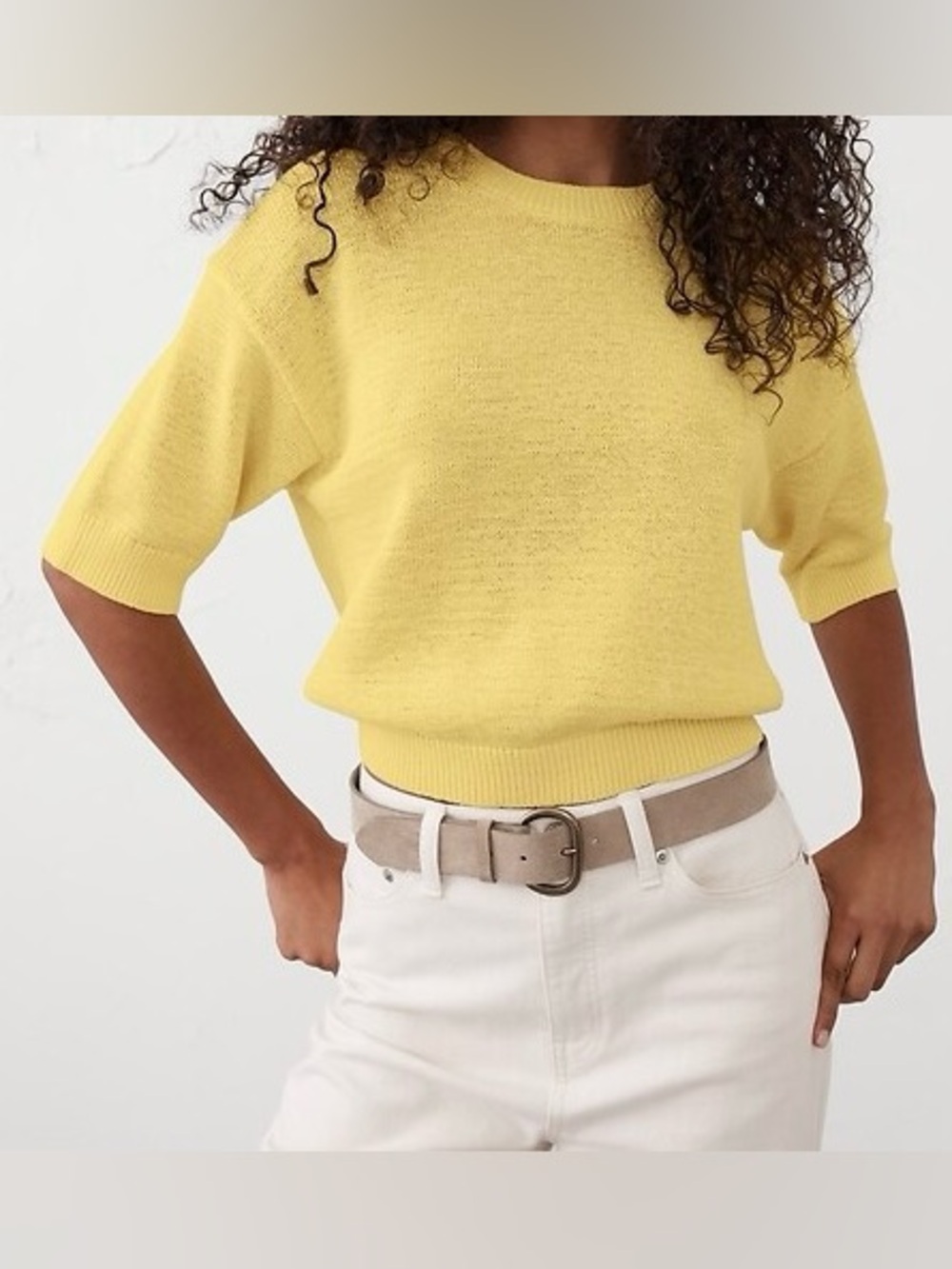 Banana Republic Soft Yellow Short-Sleeve Knit Sweater